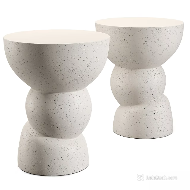 Pair of White Speckled Functional Tables with Unique Rounded Modern Interior Design 3d model 