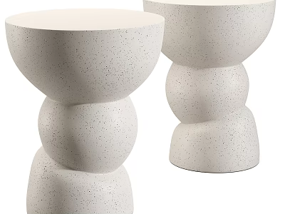 Pair of White Speckled Functional Tables with Unique Rounded Modern Interior Design 3d model