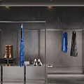 Contemporary Clothing Store Interior Featuring Display Racks Hanging Apparel And Open Layout