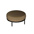 Modern Round Stool With Beige Padded Seat And Black Metal Legs