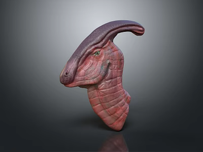 Mythical Reptile 3D Model Head With Reddish Purple Curved Horns Scaly Skin And Green Eyes 3d model