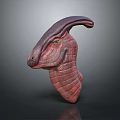 Mythical Reptile 3D Model Head With Reddish Purple Curved Horns Scaly Skin And Green Eyes