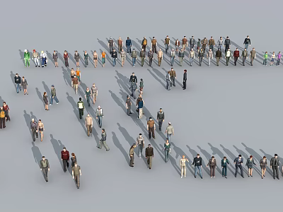 Group of People in Different Colors and Various Poses Forming Collective Shape 3d model