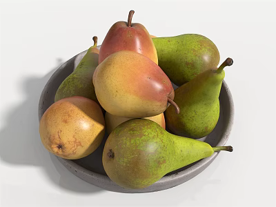 Fresh Ripe Pears Arranged in a Bowl with Mixed Green Yellow and Red Colors 3d model