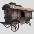 Antique Wooden Carriage Featuring Arched Roof Wooden Spoked Wheels And Door