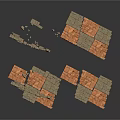 Scene Construction Components With Red Brick And Gray Stone Mosaic Tiles