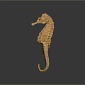 Golden Decorative Seahorse Sculpture With Intricate Textures Standing On Dark Background