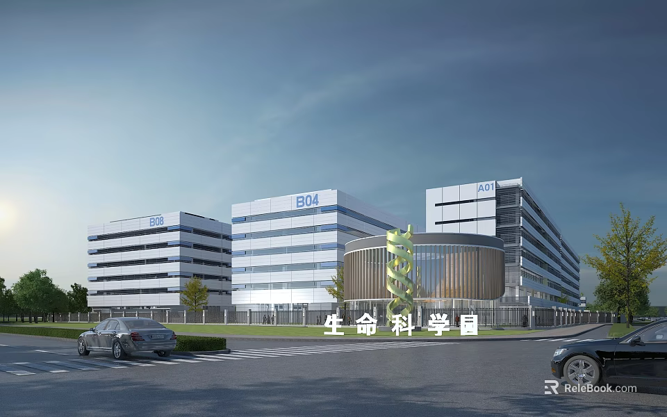 Modern Multi storey Industrial Plant in Life Science Park With Glass Curtain Wall 3d model 