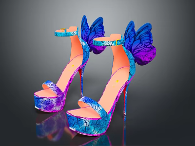 Butterfly Decorated High Heels With Blue And Purple Patterns On Stiletto Design 3d model