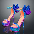 Butterfly Decorated High Heels With Blue And Purple Patterns On Stiletto Design