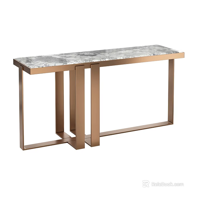 Modern Side Table with Marble Top and Brushed Brass Geometric Frame for Living Room Decor 3d model 