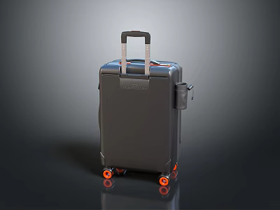 Gray Travel Suitcase with Retractable Handle Orange Wheels and Side Pocket 3d model