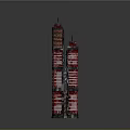 Cartoon Scene Red Tower With Multiple Floors Black Details And Antenna On Top