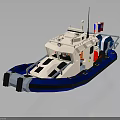 Blue And White Patrol Watercraft With Cockpit Flags And Reinforced Hull Structure