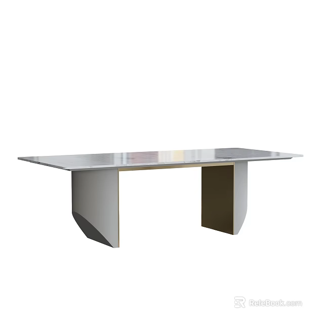 Modern Dining Table With Sleek Surface And Unique Geometric Base Design 3d model
