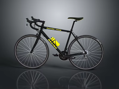 Black Road Bicycle With Yellow LIVING Lettering on Frame Green Seat and Modern Style 3d model