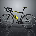 Black Road Bicycle With Yellow LIVING Lettering on Frame Green Seat and Modern Style