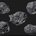 Five Rocky Asteroids With Impact Craters In Cosmic Space Environment