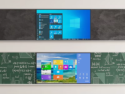 Widget Display On Dual Monitors With Colorful Icons And Math Formula Background 3d model