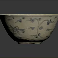 Ceramic Bowl Sculpture Carving With White Base And Blue Floral Patterns