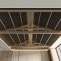 Modern Slatted Ceiling Design With Wooden Grilles And Beam Structure In Living Space