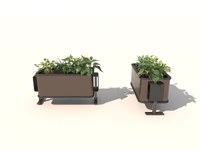 Brown Metal Garden Planters With Green Plants And Handles On Stands 3d model