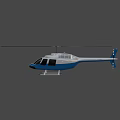 Modern Blue and White Helicopter with Rotor Blades Fuselage Windows and Landing Gear