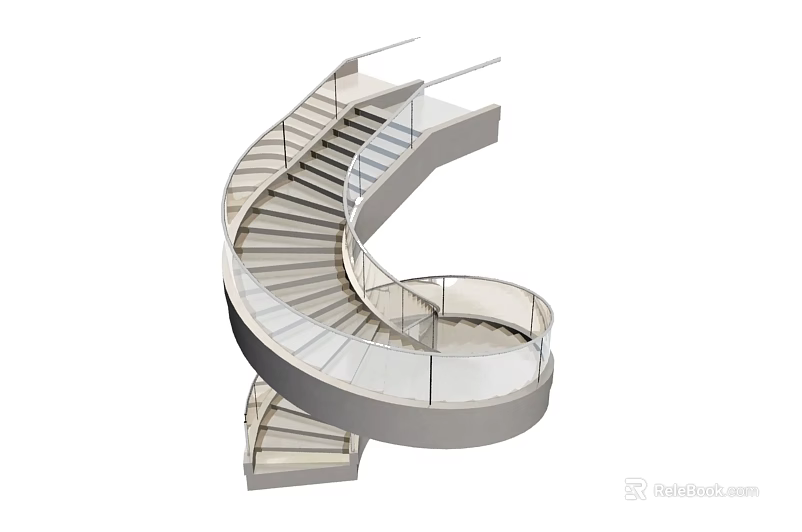 Modern Spiral Elevator Design With Glass Railing And Metal Structure Elements 3d model