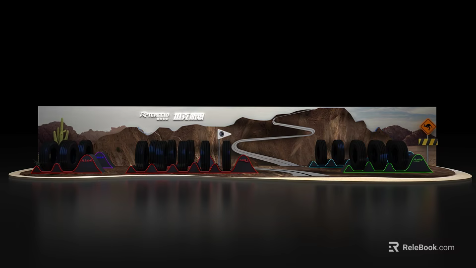 Interactive Aerospace Exhibition Wall With Space Capsule Themed Display and Mountain Backdrop 3d model