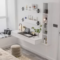 Modern White Dressing Table With Green Plant Table Lamp Photos And Beige Stool