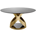 Modern Dining Table Set With Dark Round Tabletop And Golden Crossed Legs
