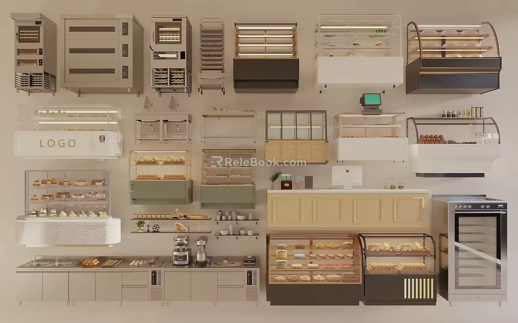 Bread Display Rack Cake Display Cabinet Baking Store Shelf Dessert Store Shelf Bread Shelf Electrical Equipment 3d model