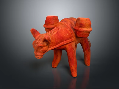 Red Ox Shaped Terracotta Sculpture With Barrels On Back And Smooth Finish 3d model
