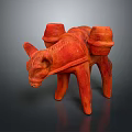 Red Ox Shaped Terracotta Sculpture With Barrels On Back And Smooth Finish