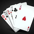 Display of Playing Cards Featuring Ten Three King Seven and Ace on Black Background