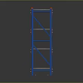 Sturdy Metal Display Shelf Unit With Blue Frame And Red Tiered Storage Shelves