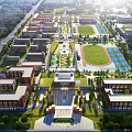 Modern School Campus Buildings With Sports Field Green Spaces and Academic Facilities