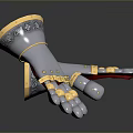 Medieval Knight Gauntlets With Silver Plated Armor And Gold Accents