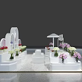 Flower Shop Interior With White Decorative Stands And Assorted Floral Displays