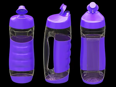 Purple Plastic Water Bottles With Transparent Body And Different Handle Designs 3d model