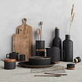Minimalist Ceramic Tableware Set With Wooden Cutting Boards Mugs Bowls And Vases