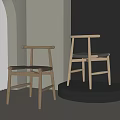 Modern Minimalist Wooden Leisure Chairs with Dark and Light Wood Black Cushions in Interior