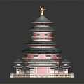Traditional Ancient Chinese Architecture Multi Tiered Tower Green Roofs Red Walls and Golden Spire Design