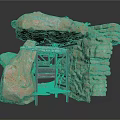 Stone Structure Design With Large Stone Blocks Stacked Walls Wooden Door Frame And Ladder