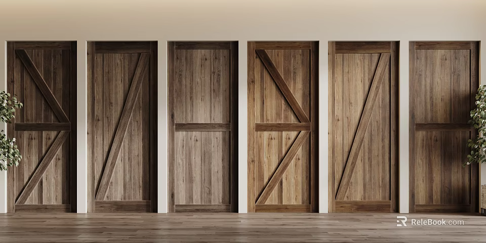 Multiple Wooden Hinged Doors With Various Panel Patterns For Interior Spaces 3d model