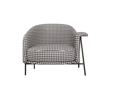 Modern Black and White Houndstooth Pattern Single Seater Sofa With Armrest And Metal Legs 3d model