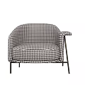 Modern Black and White Houndstooth Pattern Single Seater Sofa With Armrest And Metal Legs