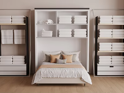 Modern Bedroom Interior With Bed Storage Shelves And Cozy Bedding Pillows 3d model