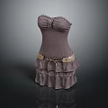 Chic Gray Strapless Dress With Ruffled Skirt And Decorative Belt