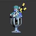 Blue Cartoon Game Movie Character With Goggles Yellow Decorations On Ice Cream Cup Base